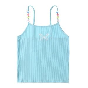 🦋 Butterfly Mint-Blue Ribbed Cami Top